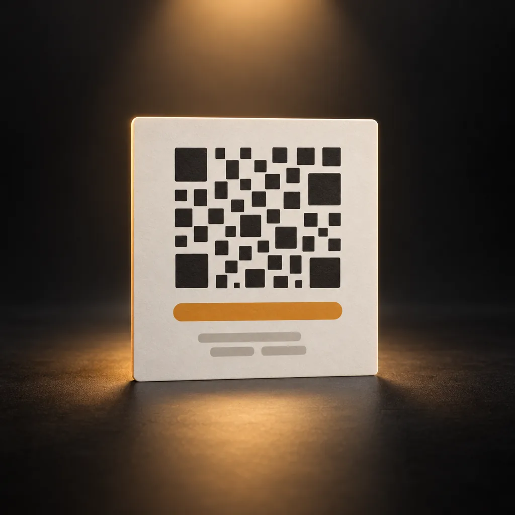A review request card, counter sign, schedule sheet and a phone with a short text message (sample, decorative pattern, no real code)